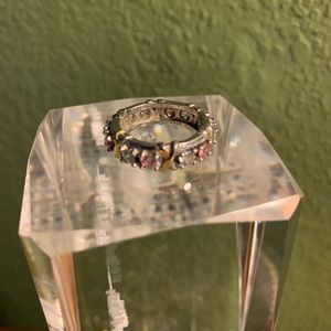 Band ring, CZ sterling silver 925 two tone.